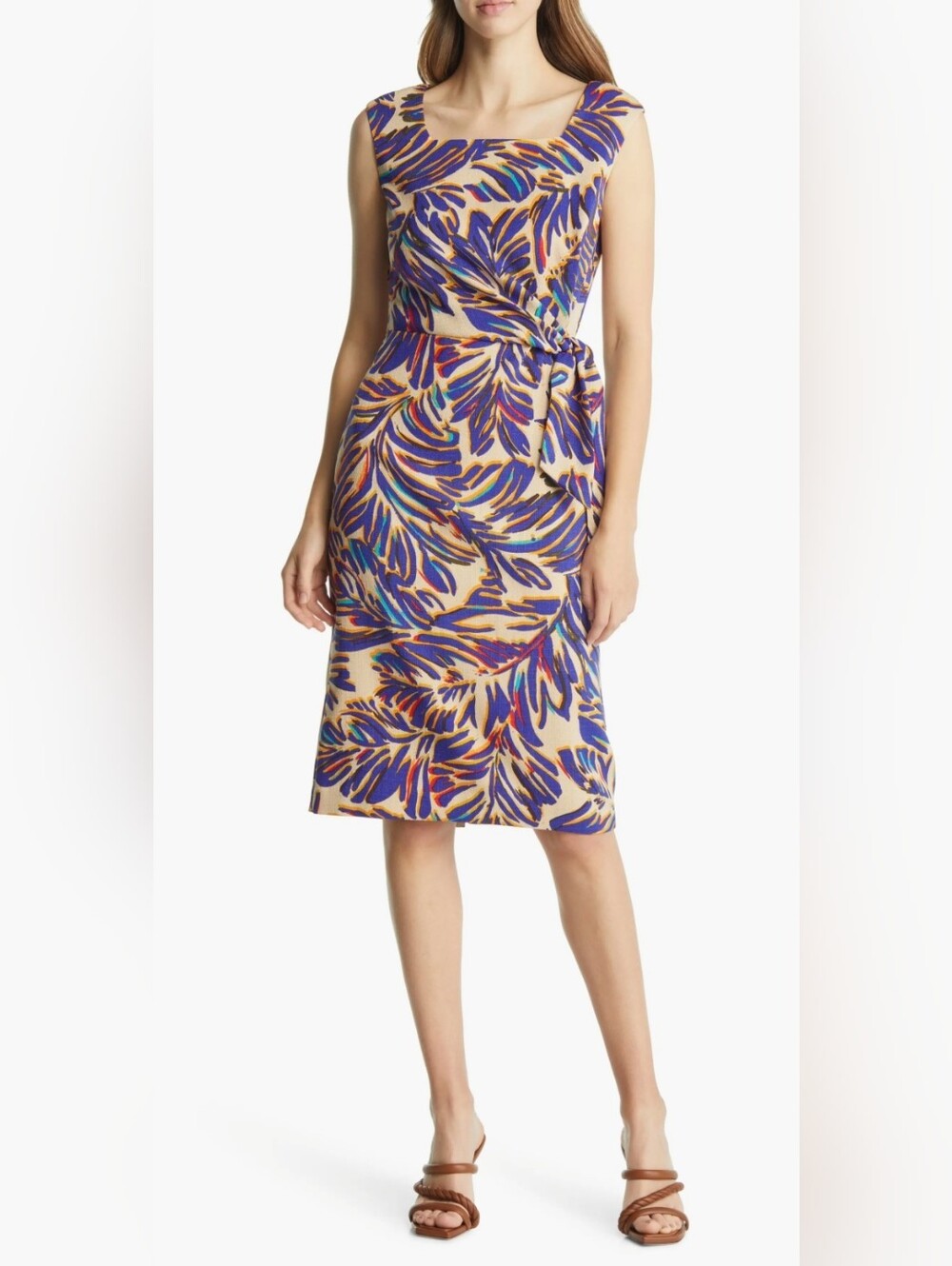 NWT Tahari ASL Leaf Print Sheath Midi Dress Size 6